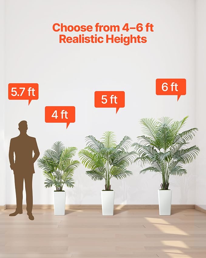 VEVOR Artificial Areca Palms 4 ft, 2 Pack Fake Palm Tropical Plants - Image 6
