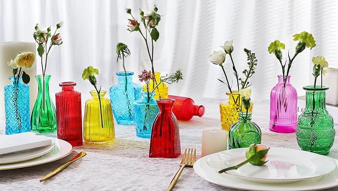 Color Bud Vases in Bulk -Glass Colorful Bud Vase Set Small Flower Glass - Image 2