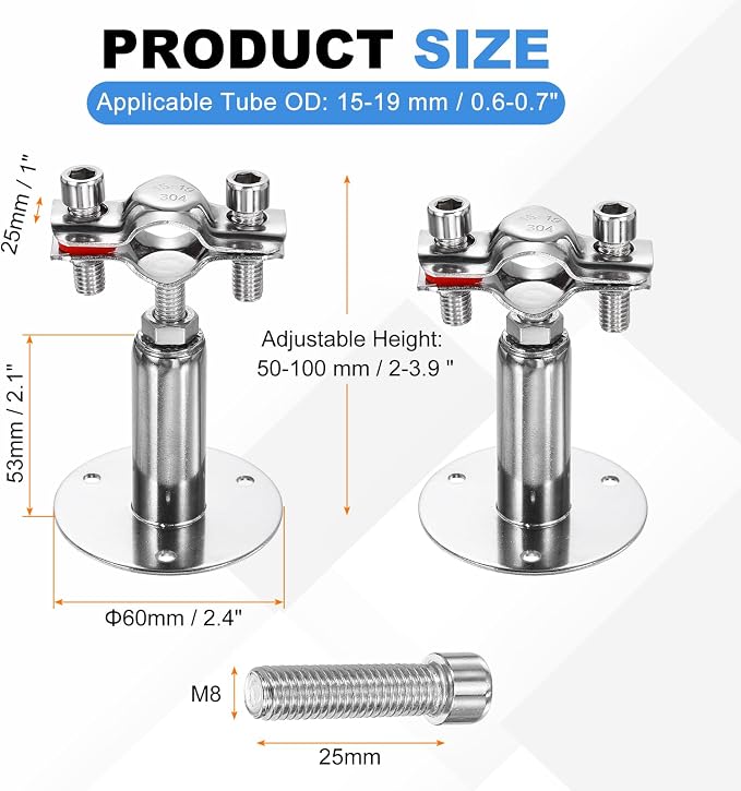 HARFINGTON 2 Set Wall Mount Ceiling Mount Pipe Supports 304 Stainless Steel - Image 2