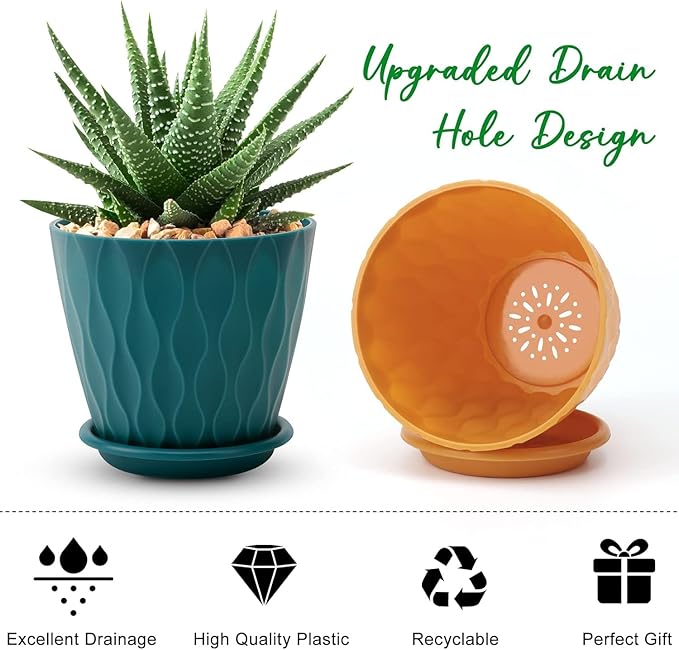 YNNICO 6 inch Plant Pots, 5 Pack Flower Pots Outdoor Indoor, Planters - Image 3