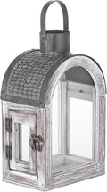 11" High Farmhouse Decorative Lanterns, Glass and Metal, Distressed White Wood by Unknown