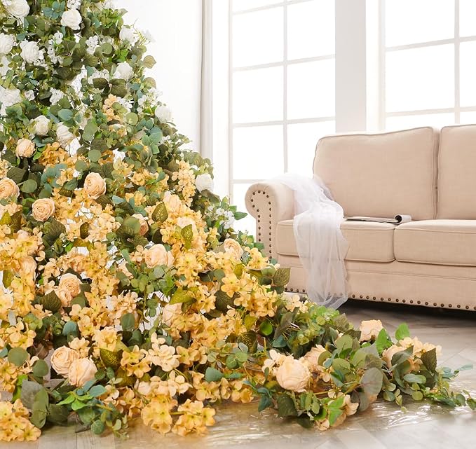 Artificial Flower Garland 2pcs 5.4ft Rose & Hydrangea Vine Champagne Flower | - Image 2
