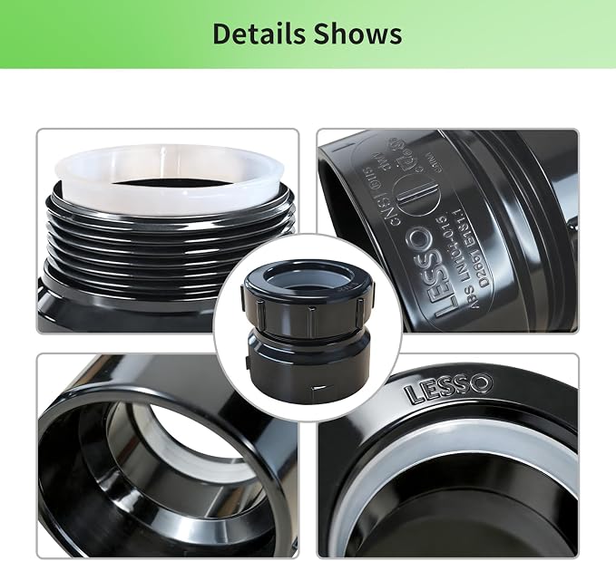 Lesso 2PCS 1-1/2" Hub x 1-1/4" Slip ABS P-Trap Adapter - Image 3