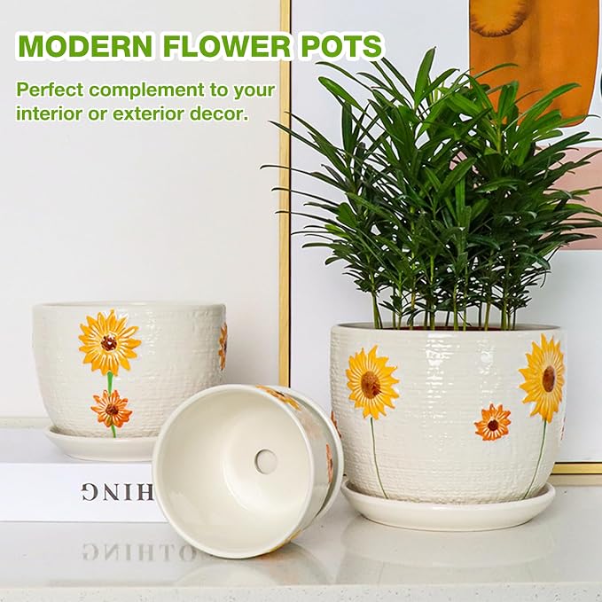 Hlukana Ceramic Plant Pots Set of 3, 6.75/5.6/4.2 inch Planters - Image 4