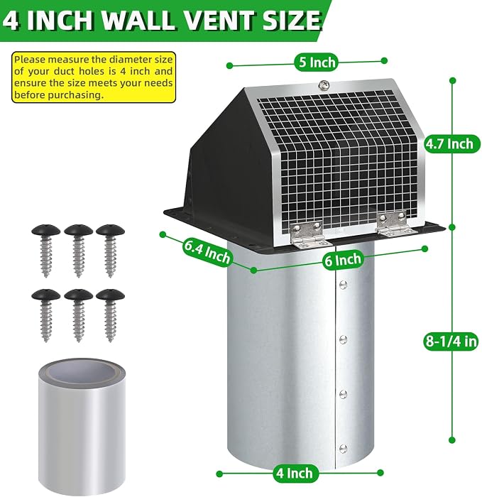 4Inch Dryer Vent Cover Outside, Hooded Wall Vent - Image 2