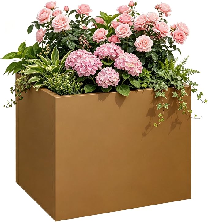Corten Steel Planter Box 24"x24"x25", Large Metal Square Planter | Heavy Duty by Meyoppm