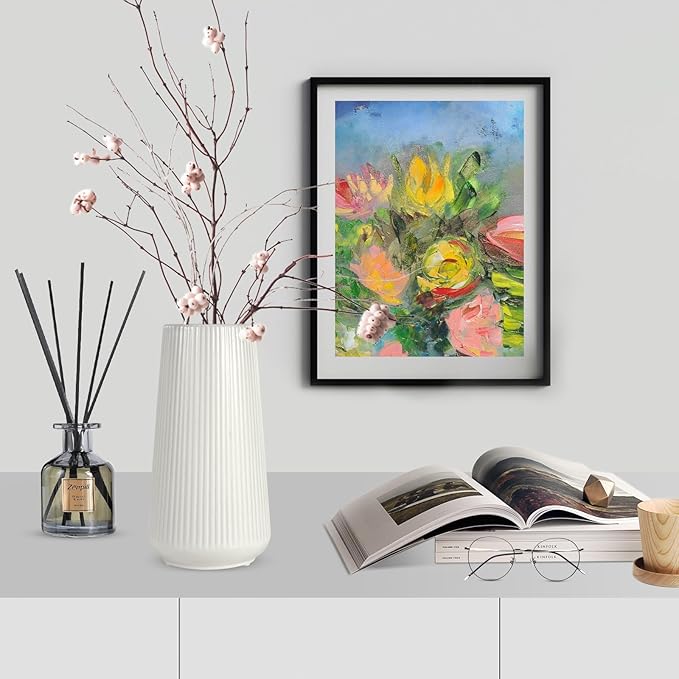 White Ceramic Vase for Flowers, Tall Home Decor Vase - Image 4