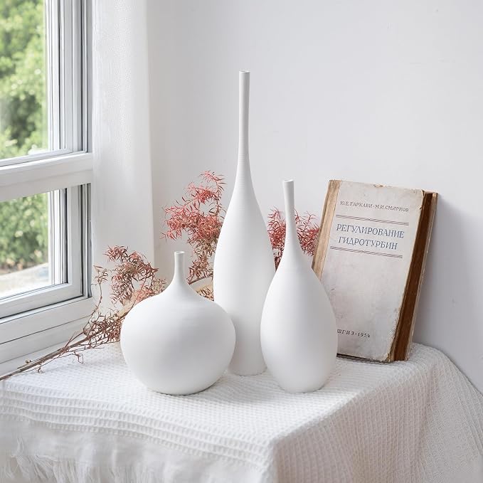 Relexome White Ceramic Vase Modern Boho Wabi-Sabi Flower Vase Set of 3 - Image 8