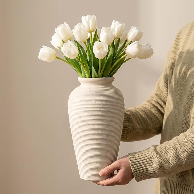 11.02 Inch Tall Vintage Ceramic Flower Vase, Rustic Farmhouse Vase - Image 3