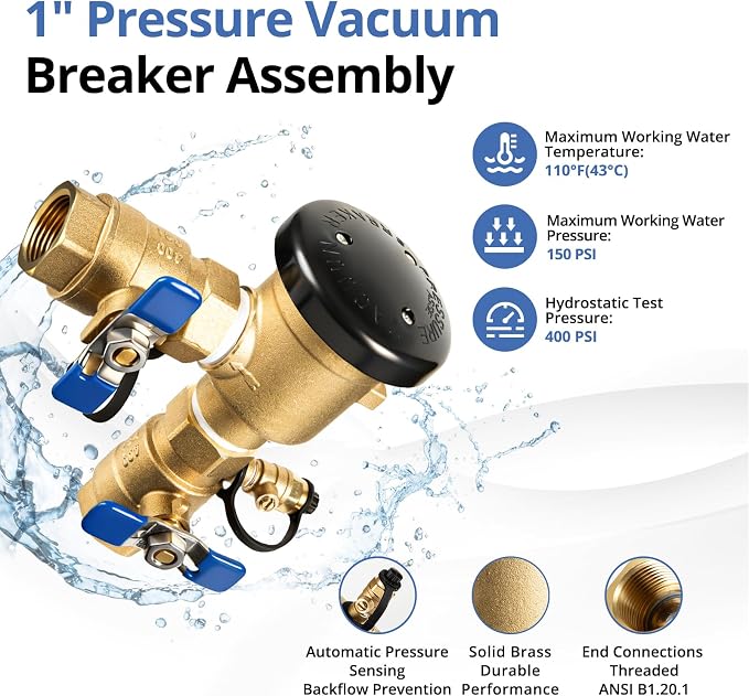 Brass Backflow Preventer Pressure Vacuum Breaker 1 Inch Irrigation | Vacuum - Image 2