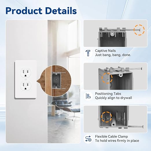 Togalonn 1-Gang New Work Outlet Box, PVC Electrical Box - Image 4