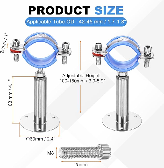 HARFINGTON 2 Set Wall Mount Ceiling Mount Pipe Supports 304 Stainless Steel - Image 2