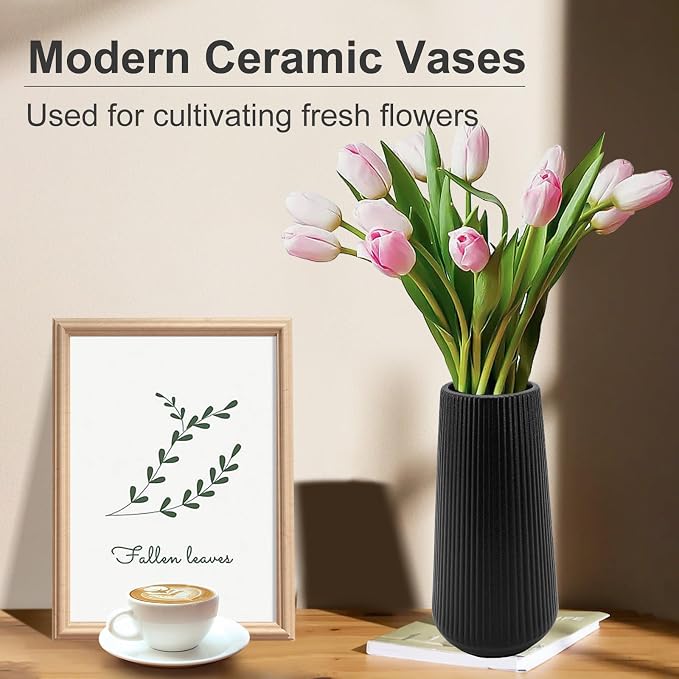 Black Ceramic Vase, GUKJOB Cute Flower Vase - Image 3