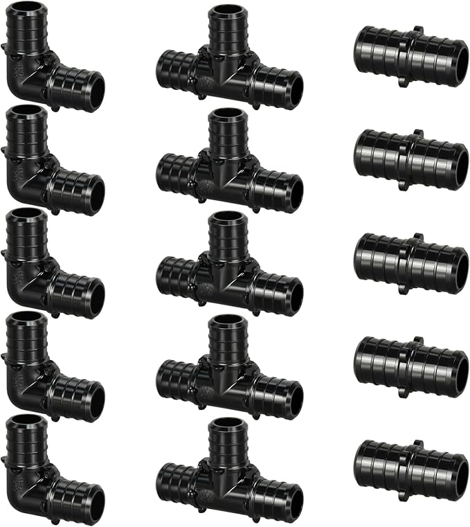 15pcs 3/4" Poly PPSU Barb Crimp PEX Fittings, No Lead | 5pcs Each Elbows Tees by Unknown