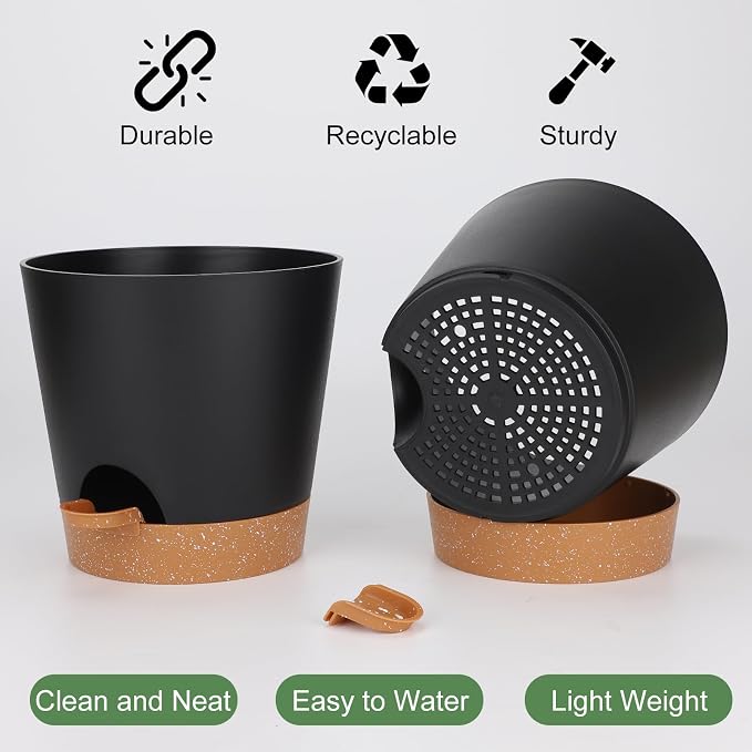 YNNICO 8-Inch Plant Pots, Self-Watering Planters - Image 3