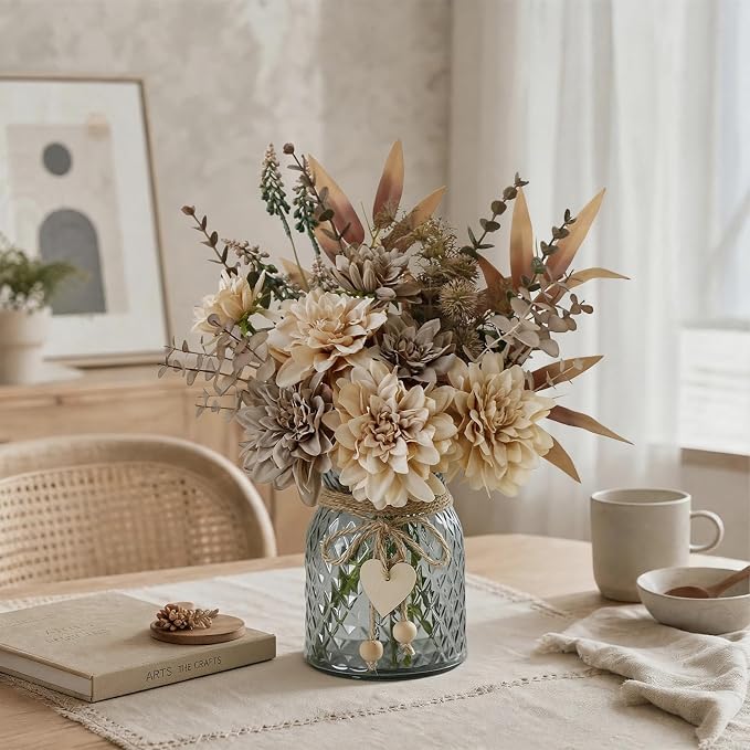 Faux Flowers in Vase, Light Brown Fall Fake Flowers - Image 4
