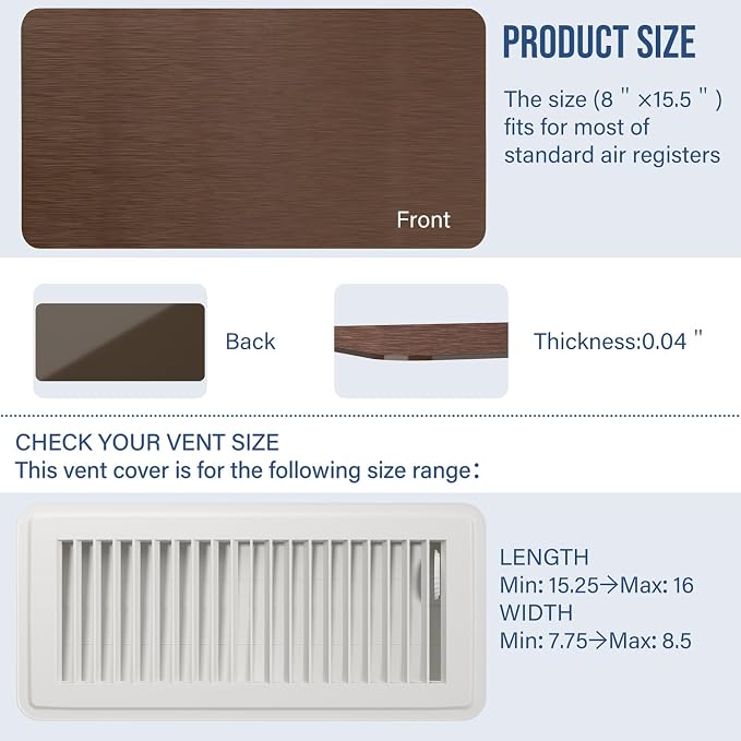 Magnetic Vent Covers 8"x15.5", Metallic Floor Vent Cover - Image 3