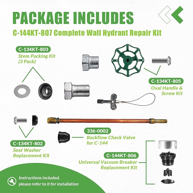 C-144KT-807 Wall Hydrant Complete Service Kit and 2 Pack C-134KT-803 Stem - Image 4