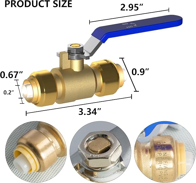 Hourleey 2 Pieces 1/2 Inch Push-Fit Full Port Ball Valve - Image 2