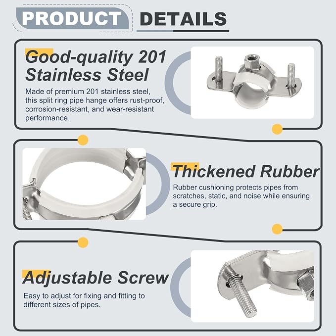 HARFINGTON 5pcs 201 Stainless Steel 1.9-2"/48-50mm Split Ring Pipe Hanger Pipe - Image 3