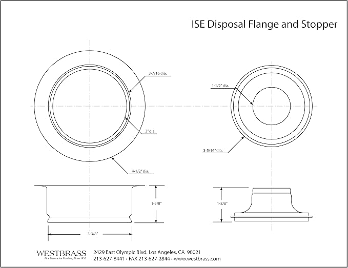 Westbrass A2089-62 4-1/4" Kitchen Sink Waste Disposal Drain Flange and Stopper - Image 2