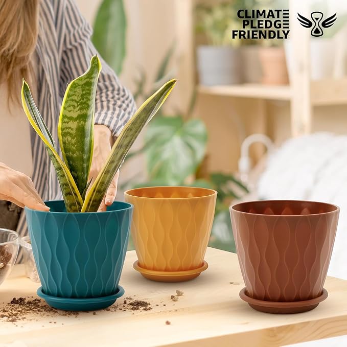 YNNICO 6 inch Plant Pots, 5 Pack Flower Pots Outdoor Indoor, Planters - Image 6