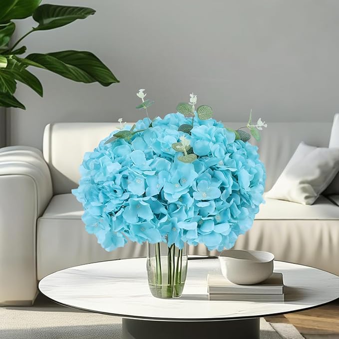 AVIVIHO 10pcs Aqua Blue Fake Flowers Hydrangea Artificial Flowers Bulk - Image 5