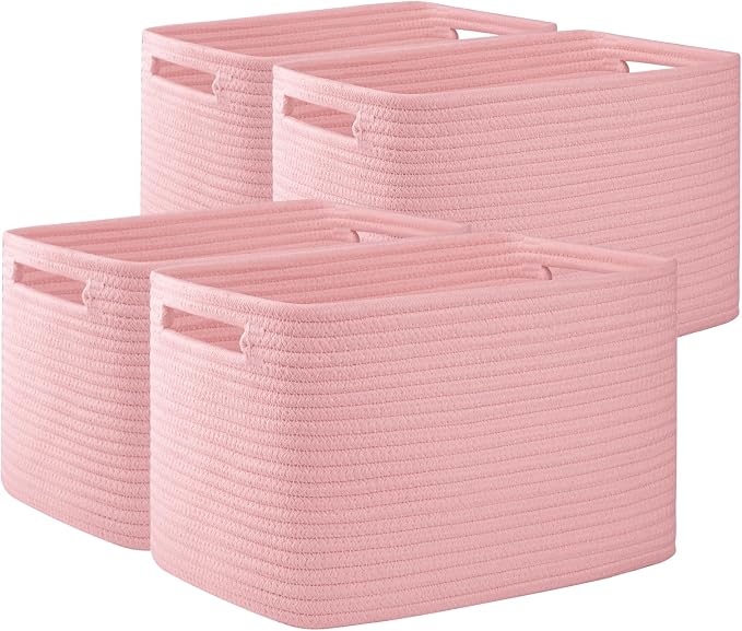 OIAHOMY 4 Pack Storage Baskets for Organizing 15L Cube Storage Bins Pink | by MasterofSpaceOptimization