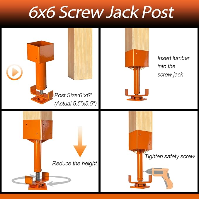 6x6 Screw Jack, Adjustable House Floor Jack - Image 2