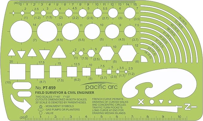 Pacific Arc - Survey & Civil Engineer Template - Drawing Aid Stencil by PacificArc