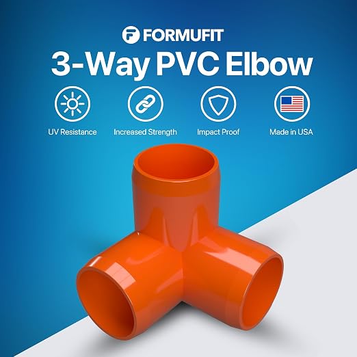 1" 3-Way Elbow Furniture Grade PVC Fitting in Orange, Made in USA, UV-Resistant - Image 2