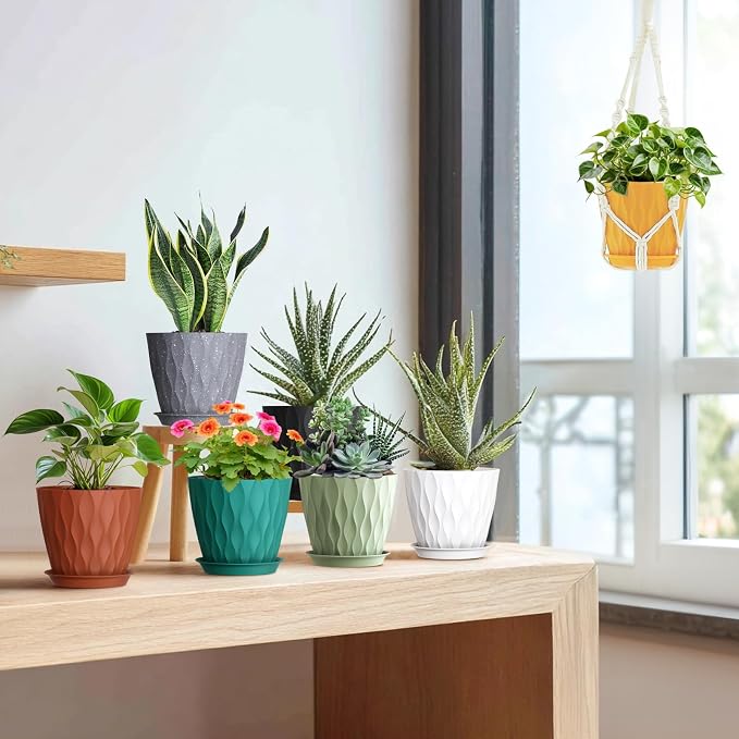 Meowell 7 inch Plant Pots for Indoor Outdoor Plants, 5 Pack Thick Flower Pots - Image 5