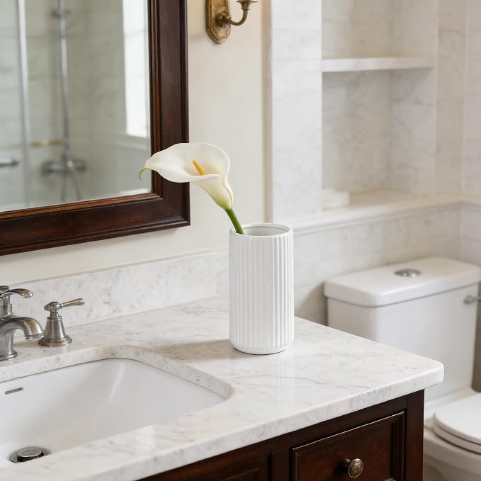 White Ceramic Flower Vase for Pampas Grass, 6 inch Small Decorative Centerpiece - Image 6
