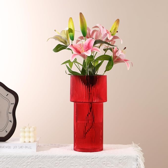 Red Glass Vase, 12 Inches Tall Vase - Image 6