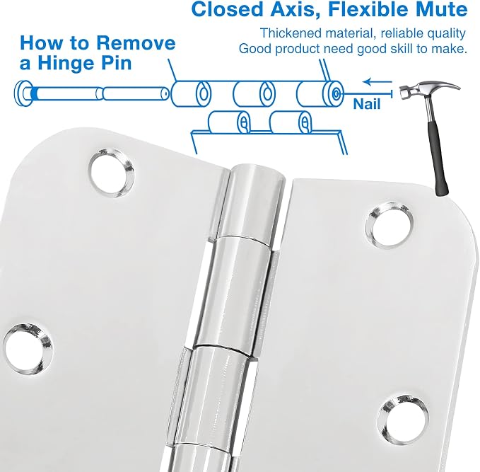 12 Pack Rounded Door Hinges 3.5 Inch 5/8" Radius Polished Chrome | Hinges - Image 4