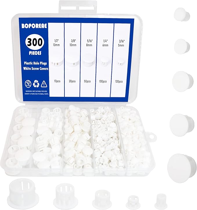 300 PCS 5 Sizes Nylon Plastic Hole Plugs, 1/2 Inch Round Hole, Snap in Knockout by BOPOREAE
