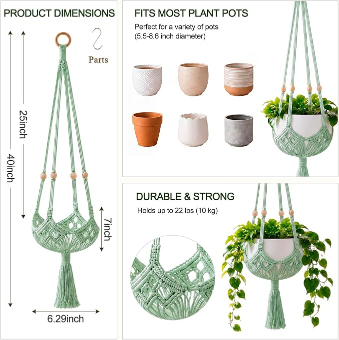 Shappy 1 Pack Boho Macrame Plant Hanger - Image 3