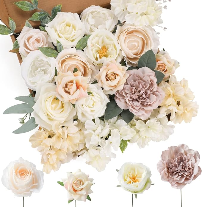 Artificial Flowers Combo White Flowers Mix Silk Flowers Dahlia Roses by FloweroyalCrafts