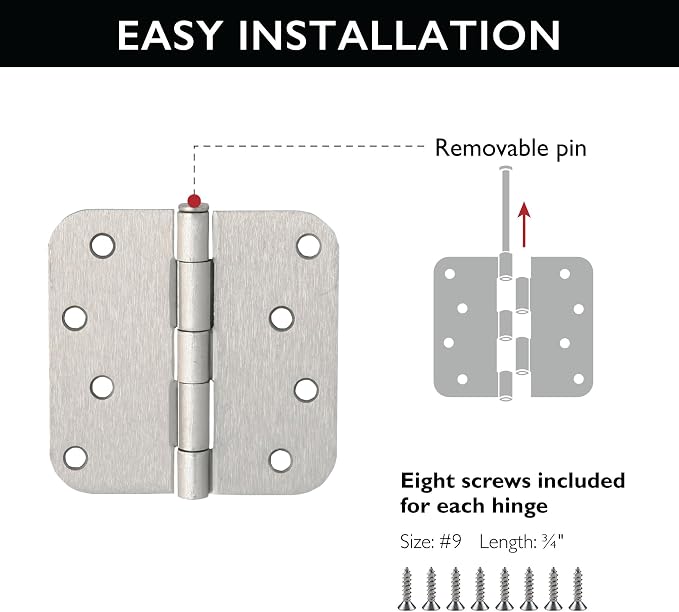 Design House Interior Door Hinge, Satin Nickel | 5/8" Radius, Traditional - Image 6