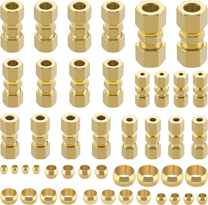 46pcs Brass Compression Tube Pipe Fittings Assortment Kit, 1/8" 3/16" 1/4" by Taiidaues