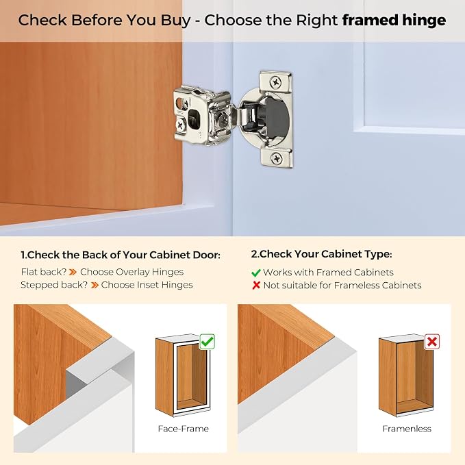 Soft Close Hinges for Kitchen Cabinet Hinges, 1 Inch Overlay, 60 Pack | 30 Pairs - Image 7