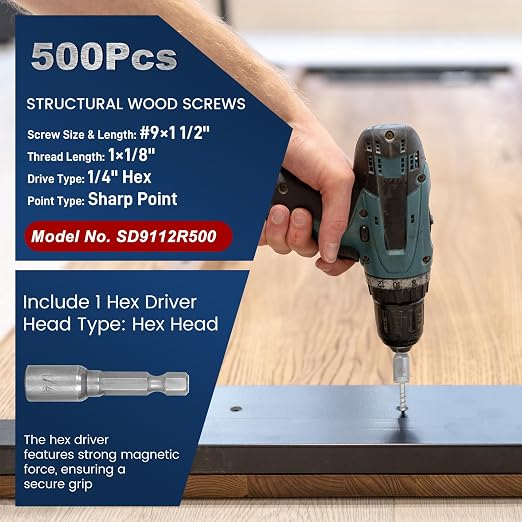 Mech.Galv.#9 x 1-1/2" Joist Hanger Screws-500 Qty, 9112R500 Hurricane Screws | - Image 2