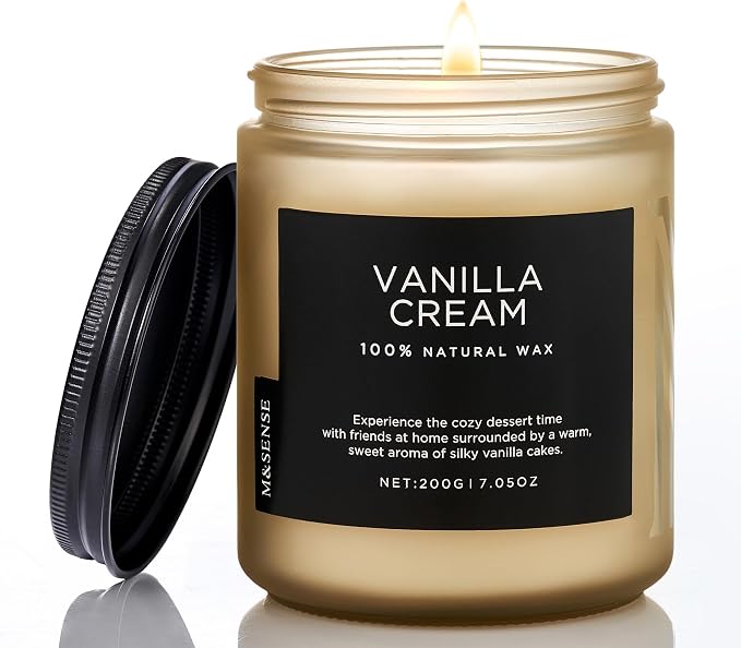 M&SENSE Vanilla Candles for Home, 7.05oz All Natural Organic Soy Wax | 50 Hours by MSENSE