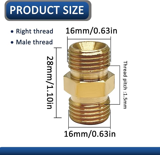 1 Pcs M16 x 1.5mm Male to M16 x 1.5mm Male Adapter, Welding Hose Coupler Adapte - Image 2