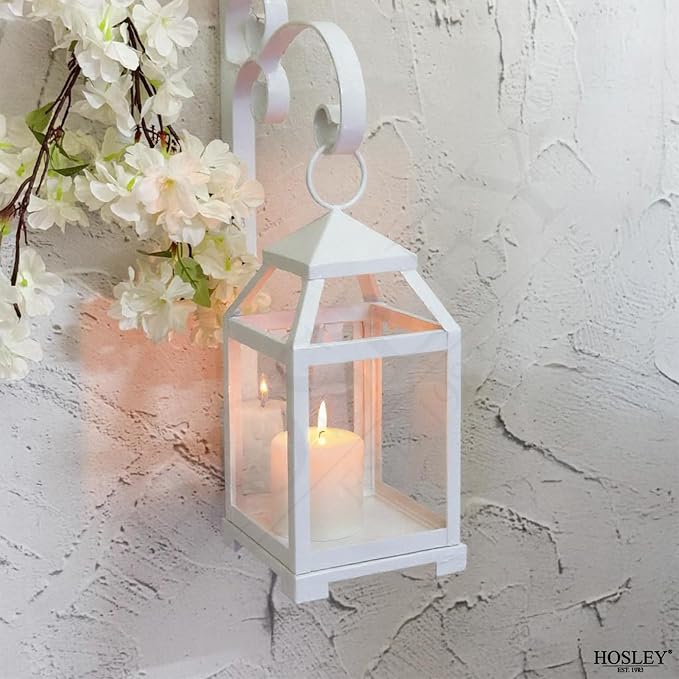 Hosley 12 Inch High Clear Glass and Iron White Classic Style Lantern Ideal Gift - Image 8