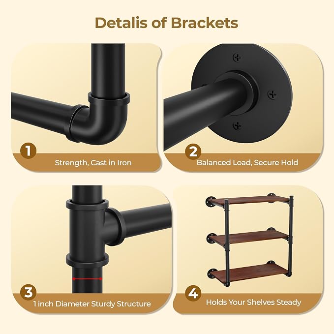 Industrial Wall Mount Pipe Shelf Brackets, Open Bookshelf Brackets - Image 4