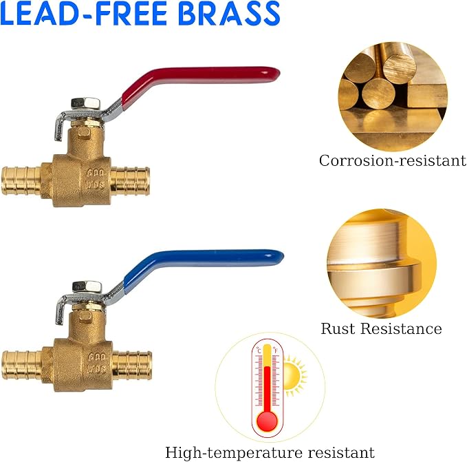 Hourleey 2 Pieces 1/2 Inch Pex Brass Full Port Shut Off Ball Valve HOT AND COLD - Image 4