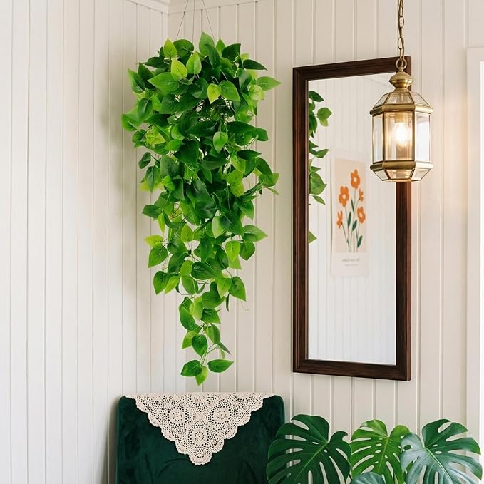 CEWOR 3pcs Fake Hanging Plants for Room Decor, 3.6ft Artificial Ivy Pothos Vine - Image 6