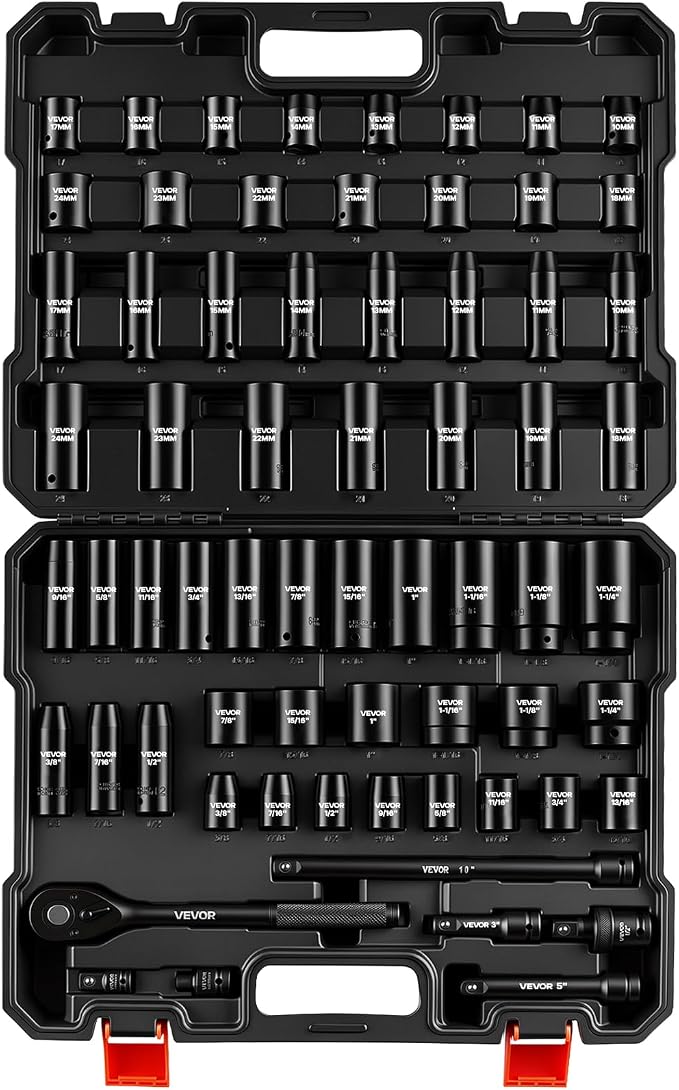 VEVOR 1/2" Drive Impact Socket Set, 65 Piece Socket Set SAE 3/8" to 1-1/4" and by VEVOR