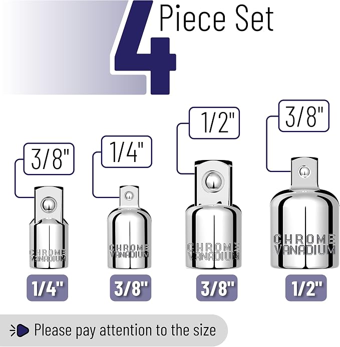 Bates Impact Socket Adapter and Reducer Set, 3/8 to 1/4 Socket Adapters - Image 2